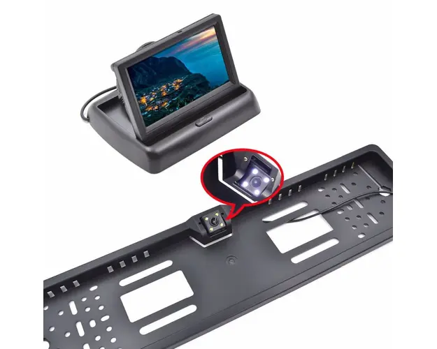 Set suport numar cu camera video marsarier si display pliabil LCD TFT 4.3"