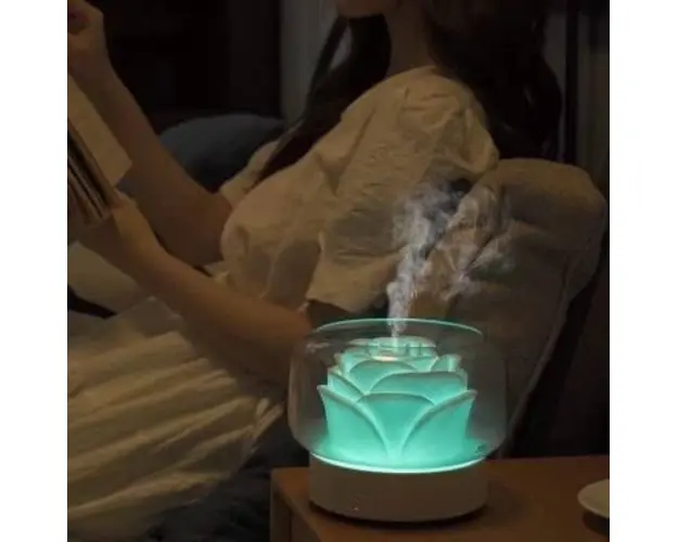 Umidificator pentru camera in forma de trandafir 400ml, lumina de noapte Led in 7 Culori, Alb