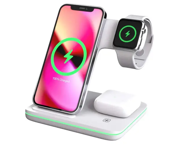 Statie Incarcare rapida 3 in 1 Qi, Fast Charger 15W, compatibila cu apple watch, airpods, iPhone
