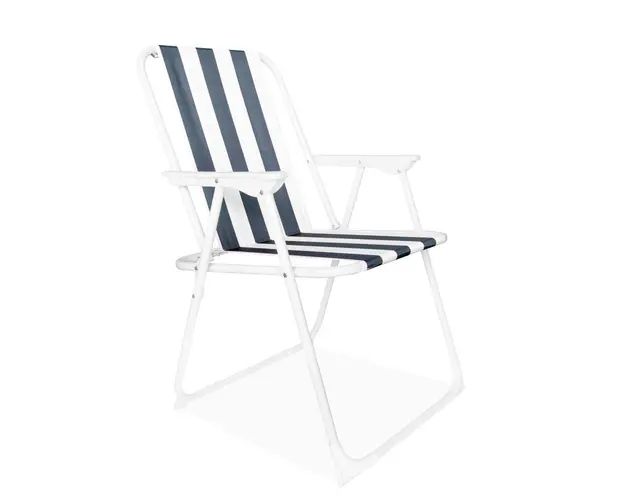 Scaun pliabil Hawaii pentru gradina, camping, pescuit, model dungi, alb si albastru, max 90 kg, 52x61x74 cm