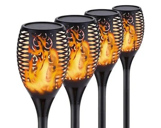 Set 4 lampi solare tip torta cu efect flacara, varianta mare 78cm, 96LED