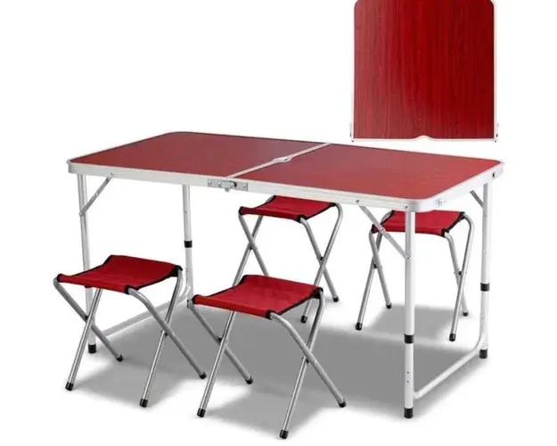 Set camping cu masa reglabila si 4 scaune, MDF, 120 x 60 cm