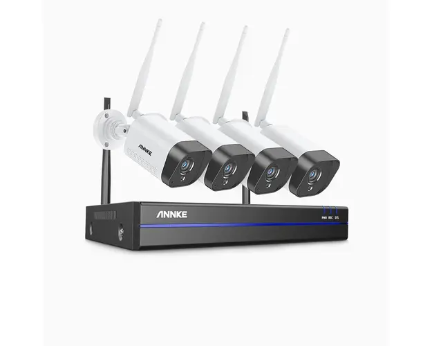 Kit camere supraveghere exterior profesionale, 2MP Full HD, Conexiune Wireless, 4 camere, IR 30m, Microfon, NVR