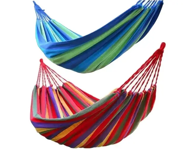 Pachet 2 hamace XL din bumbac cu bara de lemn si carabina metalica, 1 sau 2 persoane, 260x80cm/260x150cm