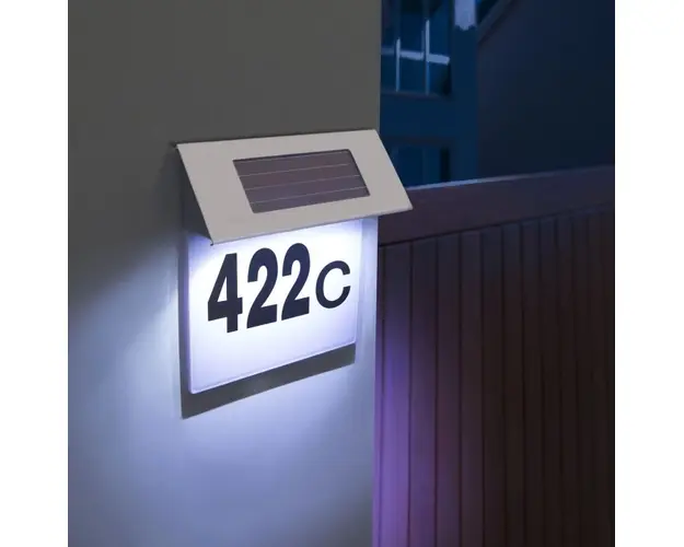 Numar de casa din inox, cu iluminare LED si alimentare solara