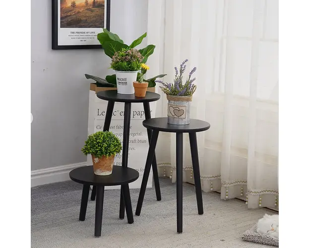 Set 3 masute decorative din lemn, suport ghivece de flori, 50/40/20 cm