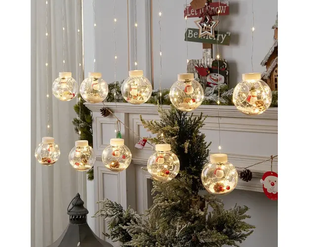 Instalatie tip globuri cu LED si figurine, 10 globuri, 3 m