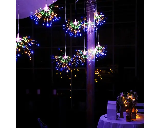 Instalatie Craciun 5 artificii decorative, diametru 34 cm, lungime 3.5M, 600 LED