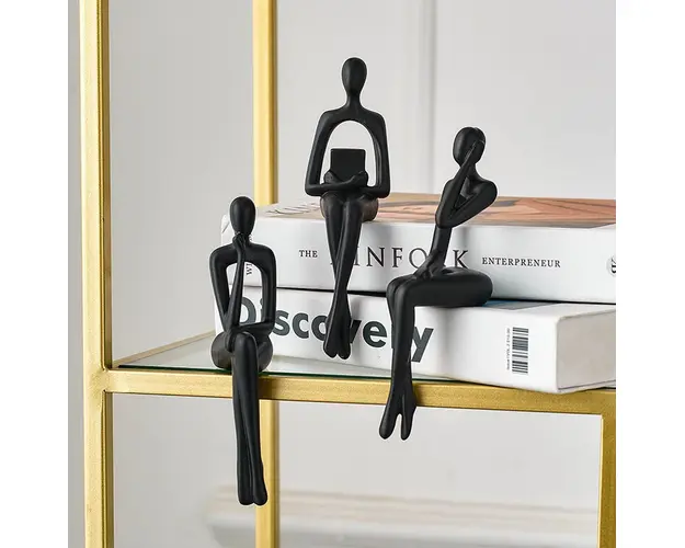 Set 3 statuete decorative aurii din rasina, siluete ganditoare Golden Muse