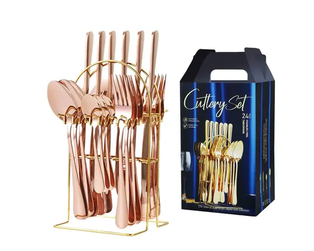 Set tacamuri 24 piese cu suport, otel inoxidabil