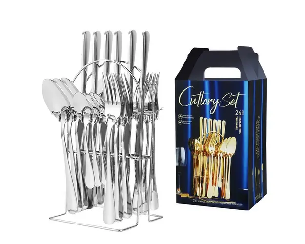 Set tacamuri 24 piese cu suport, otel inoxidabil