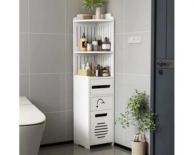 Dulap vertical pentru baie, 3 polite, 2 sertare 100x24x24/120x27x27 cm, alb