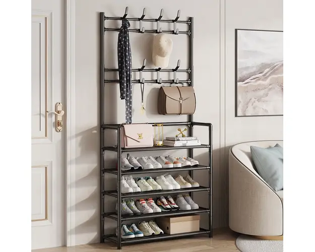 Cuier pentru haine cu suport pantofi, 5 rafturi, 80cm