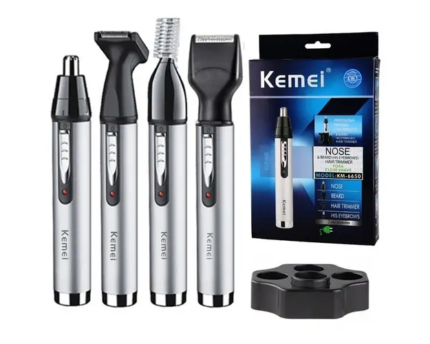 Trimmer barbati 4 in 1 pentru barba, perciuni, nas si sprancene, Kemei KM-6650