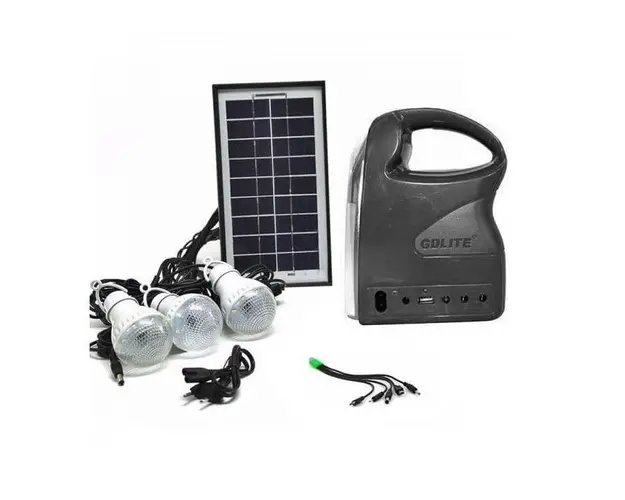 Kit camping panou solar GDLITE GD-7, 3 becuri, lanterna inclusa + usb incarcare