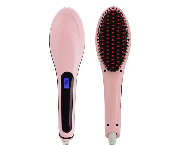 Perie pentru indreptarea parului cu ecran LCD, Straight Brush, Roz