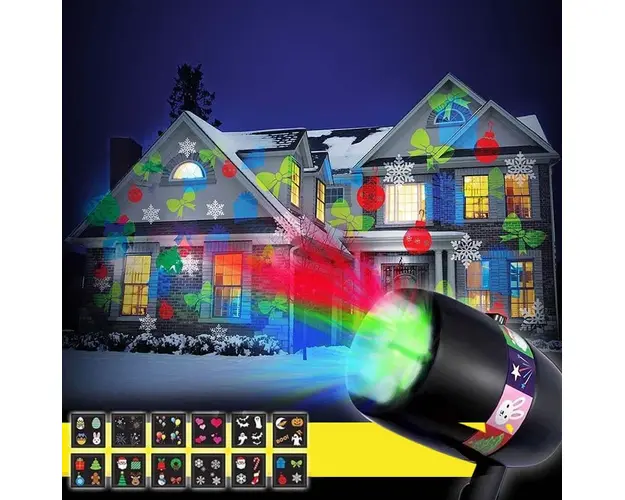 Proiector LED Slide Show cu 12 diapozitive animate Craciun, Halloween, Party