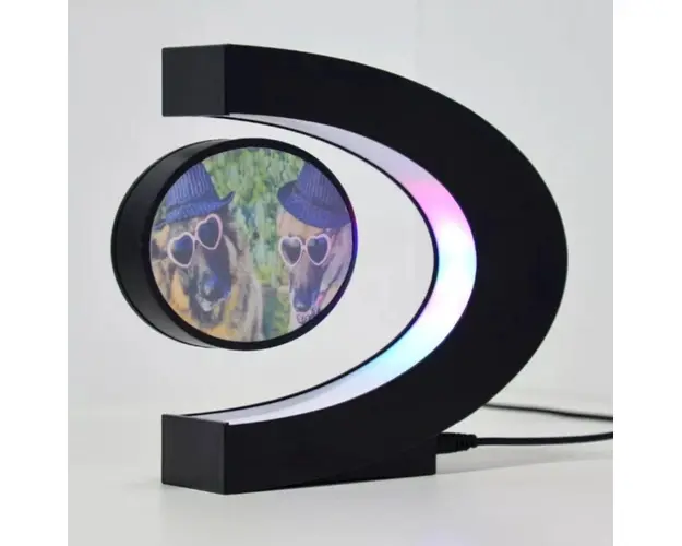 Rama foto plutitoare care leviteaza magnetic, cu suport iluminat