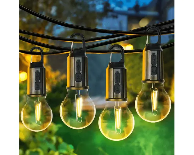 Set 4 becuri LED Retro cu decor de iluminare, pentru camping in Aer Liber, suspendate cu incarcare Tip-C Fast charging