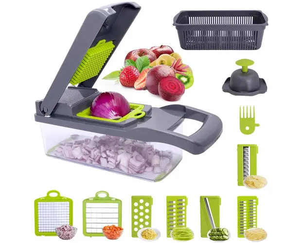 Razatoare multifunctionala legume si fructe 9 piese, lame inox + maner protectie