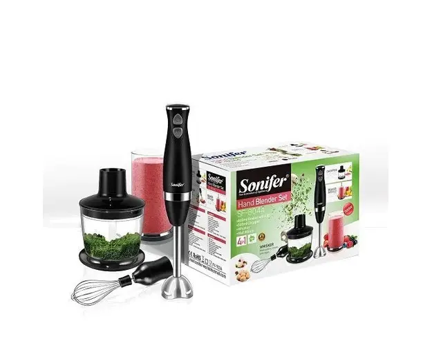 Set Blender 3 in 1 Sonifer SF-8044 cu putere 500W, Mixer vertical, functie Turbo, Multifunctional, alb