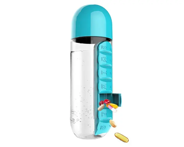 Sticla pentru apa cu organizator pastile