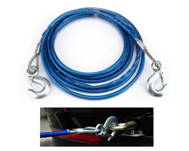 Cablu din otel pentru tractare auto, carlige de remorcare cu siguranta, 10mm x 4M, capacitate 3 tone