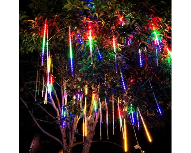 Instalatie tub luminos tip ploaie meteoriti, 30, 50 sau 80 cm, 8 tuburi, diverse culori
