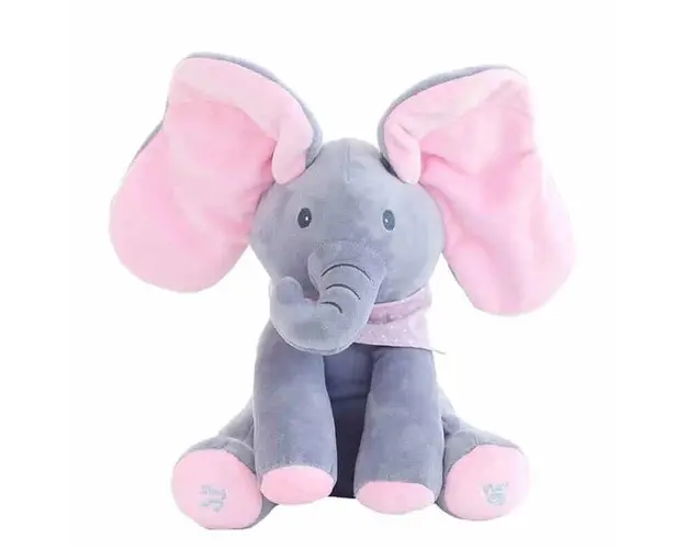 Jucarie de plus interactiva muzicala, Elefantul Cucu-Bau, 30 cm