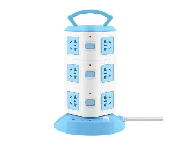 Prelungitor turn / vertical cu 12 Prize 3 porturi USB, 3 Intrerupatoare, alb/albastru,