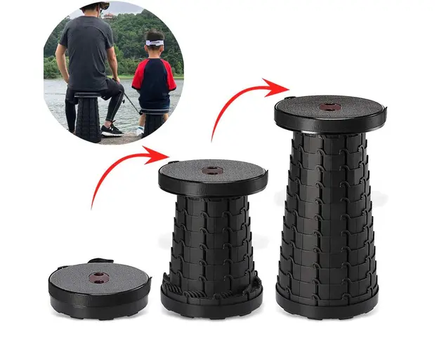 Scaun rotund portabil, retractabil, extensibil cu pliere telescopica pentru camping