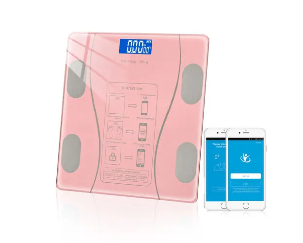 Cantar corporal cu ecran digital Iluminat, aplicatie smart, compatibil android/Ios, conectare bluetooth, termometru, 180 Kg Max