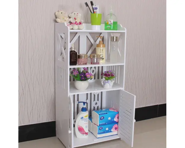 Dulap pentru baie din PVC cu 3 polite de depozitare, alb, 90 cm x 40 cm x 25 cm