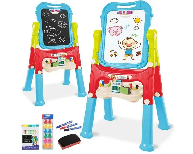 Tabla magnetica de scris si desenat cu doua fete si 48 accesorii, inaltime ajustabila