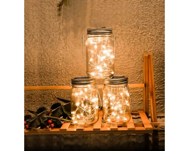 Decoratiune Lampa solara led in forma de borcan, lumina RGB