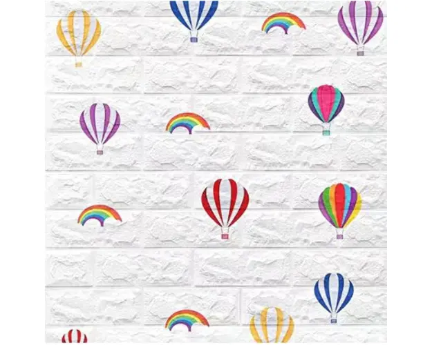 Set 10 x Tapet 3D caramizi albe cu desene, auto-adeziv pentru camera de copii, 70 x 77 cm