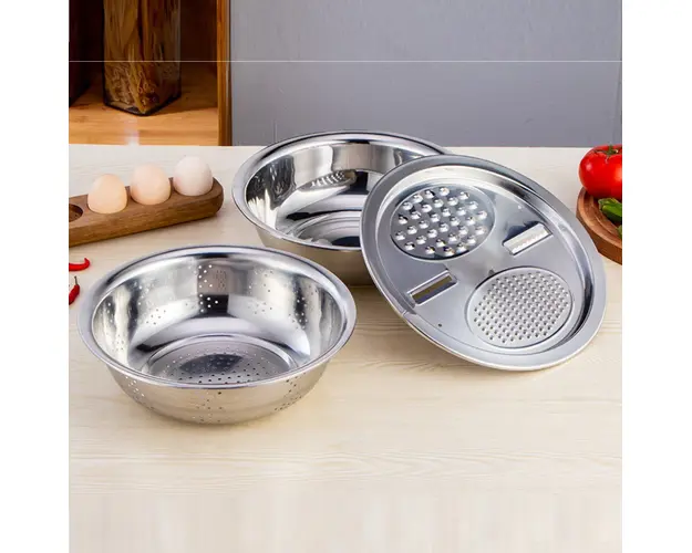 Bol din inox cu strecuratoare si razatoare 3 in 1, 28cm