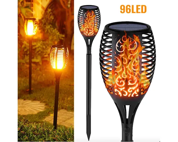 RESIGILAT - Lampa solara tip torta cu efect flacara, varianta mare 78cm, 96LED