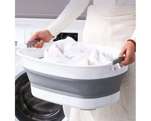 Cos de rufe, lighean silicon pliabil, 38L, alb/gri