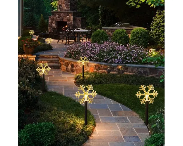 Set 5 lampi solare LED pentru exterior sub forma de fulg de nea pentru gradina