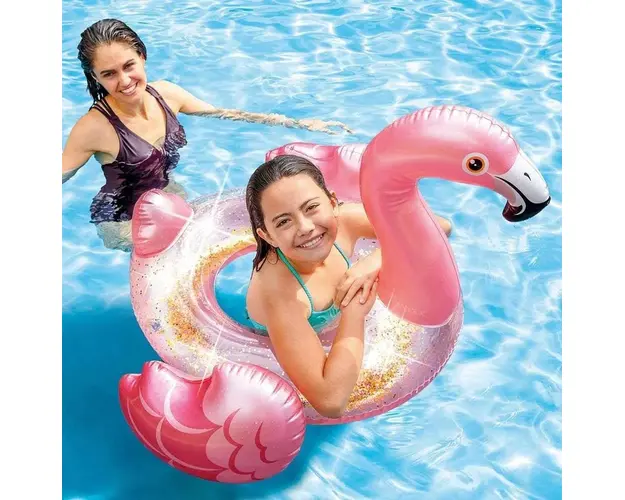 Colac gonflabil pentru copii cu sclipici model Flamingo 56251, 99x89x71cm