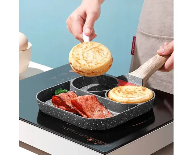 Tigaie antiaderenta cu 2 compartimente si zona de grill, material aliaj de aluminiu