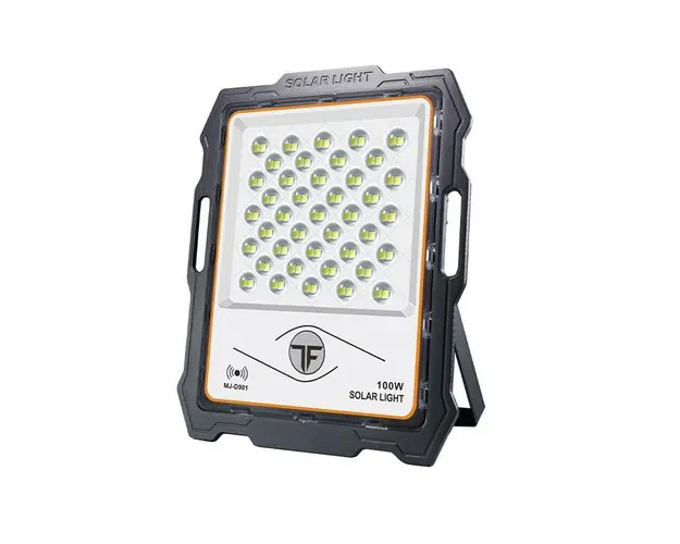 Proiector LED cu panou solar si senzor miscare, 100W-600W, 82-324 LED-uri, lumina alba, telecomanda