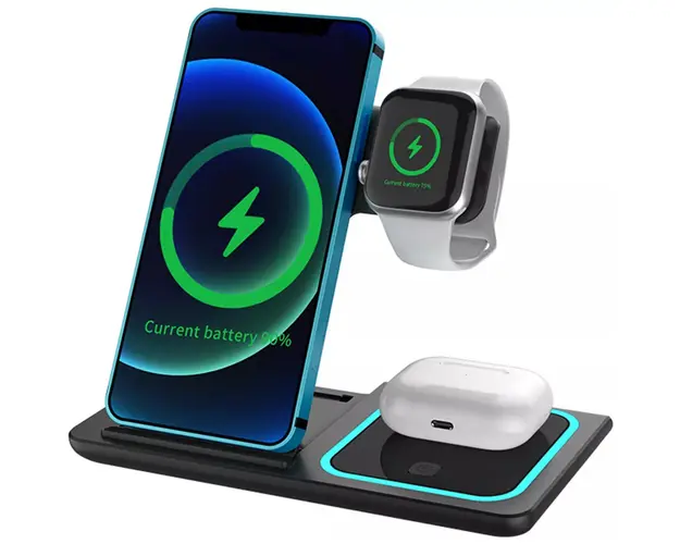 Statie Incarcare rapida 3 in 1 Qi, Fast Charger 15W, compatibila cu apple watch, airpods, iPhone