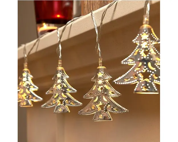 Instalatie LED pentru Craciun cu 10 figurine aurii/argintii, 2m, culoare alb cald