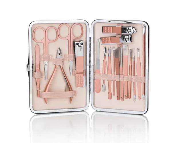 Trusa manichiura profesionala 18 piese, Rose&Gold