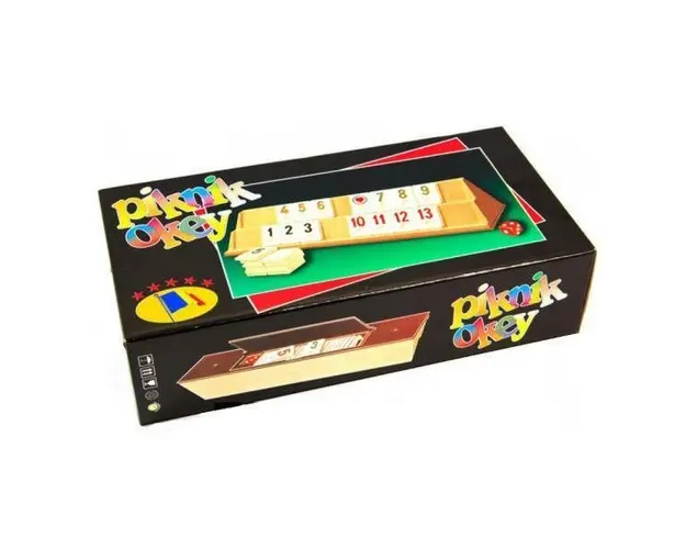 Joc Remi clasic de plastic 106 piese, 4 table, Rummy Piknik Okey