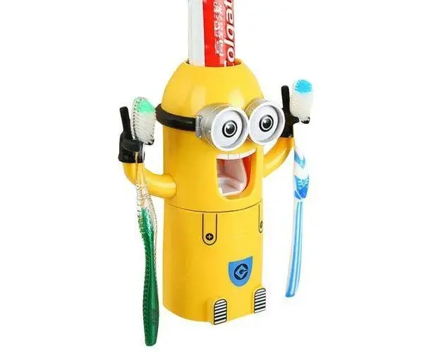 Dozator pasta de dinti cu suport pentru 2 periute, model Minions