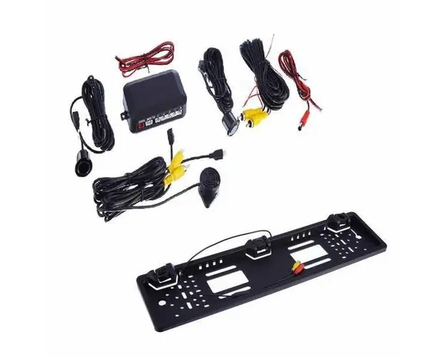 Suport auto de numar cu senzori parcare si camera, Negru