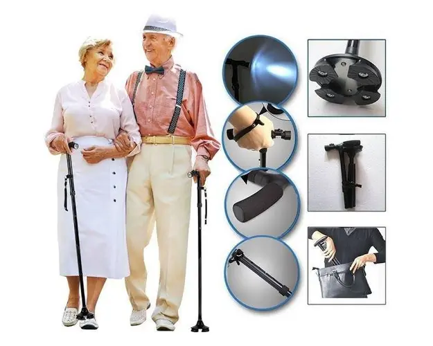 Baston pliabil cu led si maner ergonomic